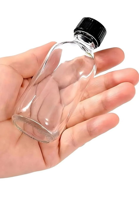 Hermia Juego de Botellas de Vidrio de 6 Piezas, 50 ml, Transparente y Negro